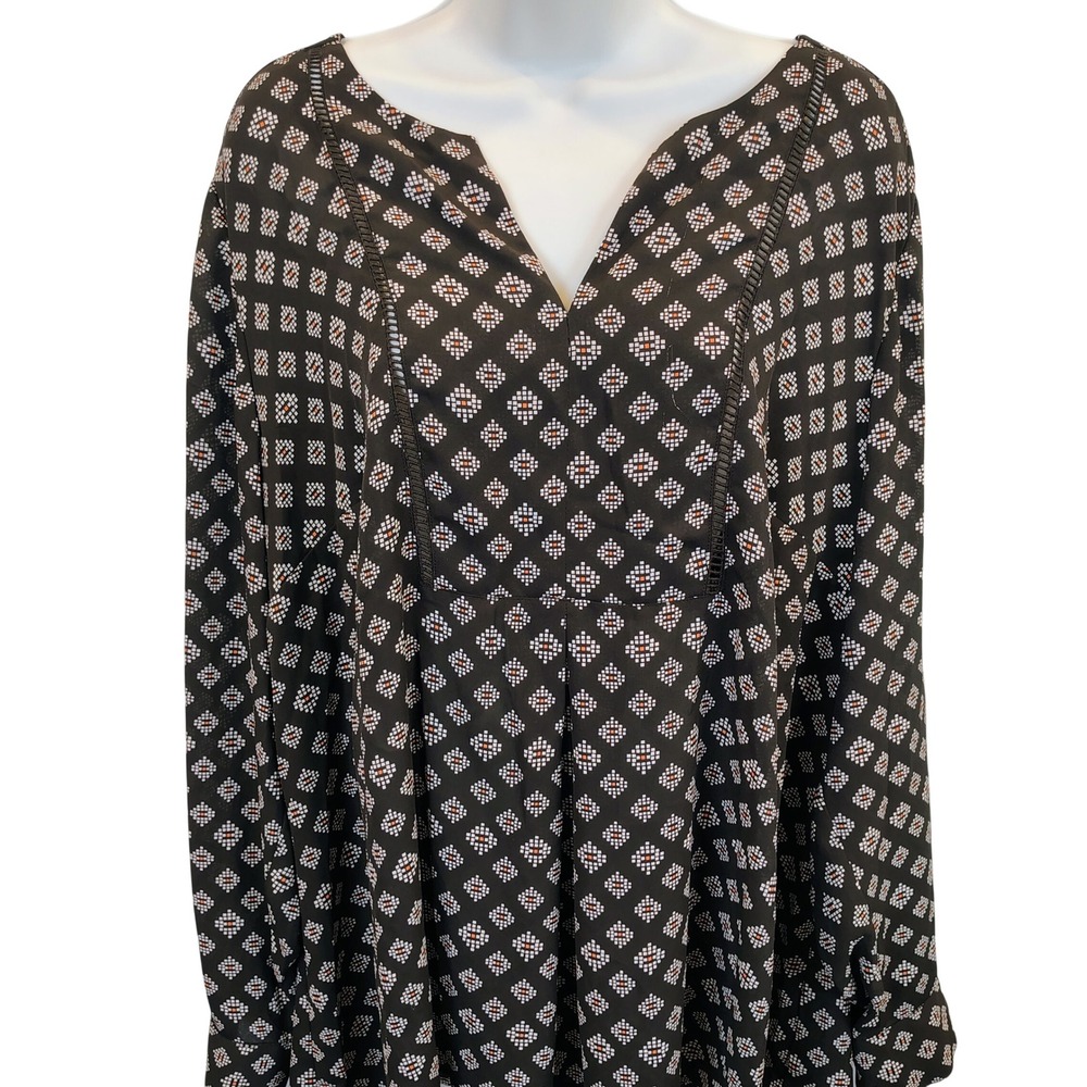 Lane Bryant Womens SZ‎ 18/20 Geometric Tunic Black White Boho Ladder Lace Top